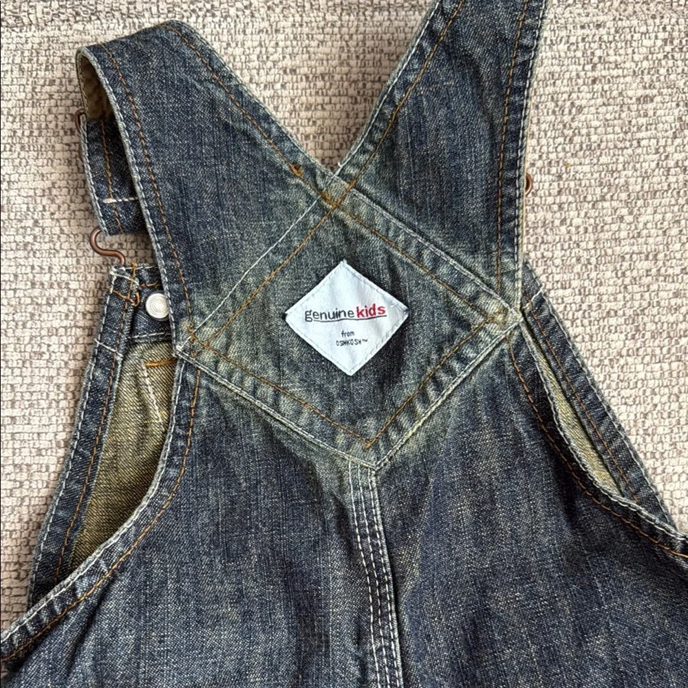 Toddler Boy Oshkosh Genuine Kids Jean Denim Rustic Wash Overalls Size 18 Months